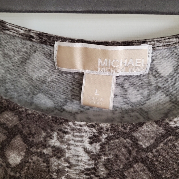 MICHAEL MICHAEL KORS Brown Snake Print Cold Shoulder 3/4 Ruched Sleeves size L - Picture 2 of 12